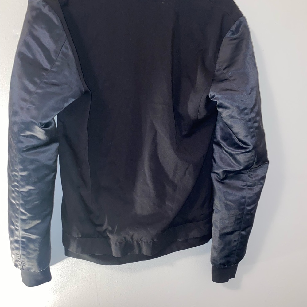 Zara Man Black Bomber Jacket with Satin Sleeves and elastic wrist Size S - Picture 7 of 8